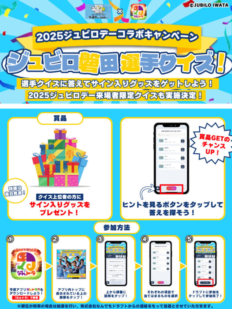 【2025ジュビロデー×スポーツ予想アプリ「なんドラ」】ジュビロ磐田ファン感謝デー 来場者限定クイズ＆選手クイズを今年も開催！
